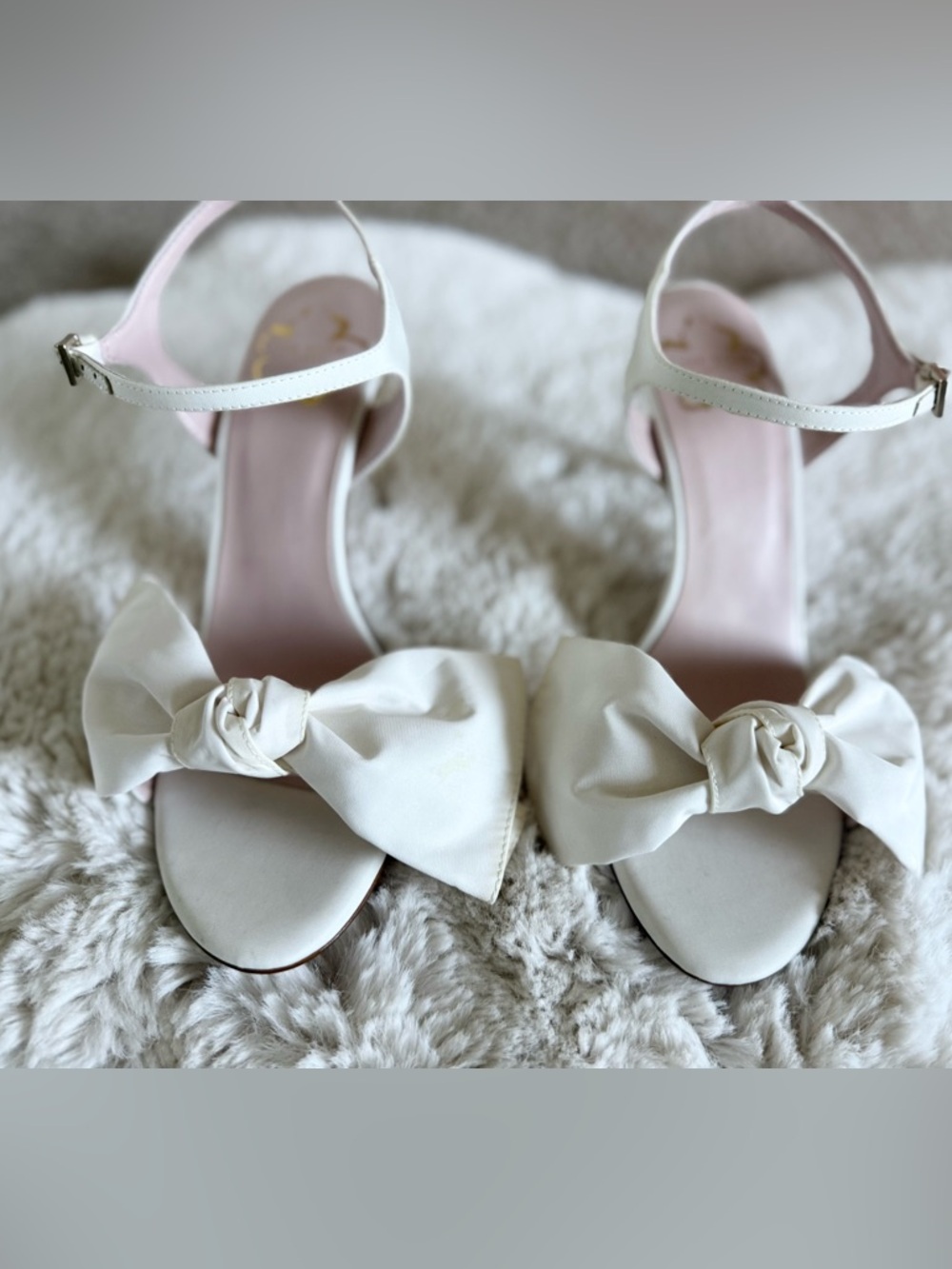 Ted Baker London White Knot Bow Ankle-Strap Heels
